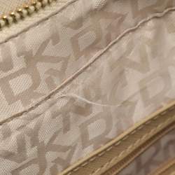 Pre Owned Dkny Heritage Lock Light Beige Signature Canvas and Leather Tote
