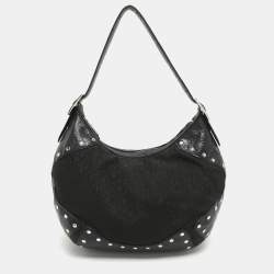 مملوكة مسبقًا Dkny Black Canvas and Leather Studded Hobo