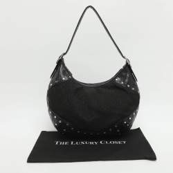 Pre Owned Dkny Black Canvas and Leather Studded Hobo