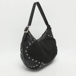 Pre Owned Dkny Black Canvas and Leather Studded Hobo