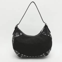 Pre Owned Dkny Black Canvas and Leather Studded Hobo