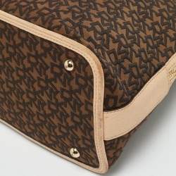 Pre Owned DKNY Brown/Blush Pink Jacquard Canvas and Leather Dome Satchel