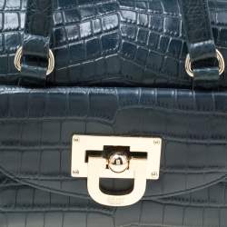 Pre Owned حقيبة دي كي أن واي بولر جلد نقش تمساح زرقاء