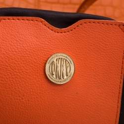 Pre Owned DKNY Orange Croc Embossed Leather Top Zip Tote