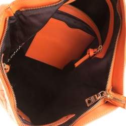 Pre Owned DKNY Orange Croc Embossed Leather Top Zip Tote