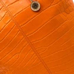 Pre Owned DKNY Orange Croc Embossed Leather Top Zip Tote