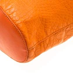 Pre Owned DKNY Orange Croc Embossed Leather Top Zip Tote