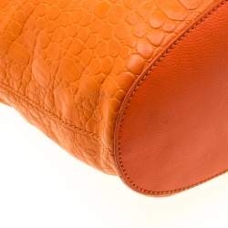 Pre Owned DKNY Orange Croc Embossed Leather Top Zip Tote