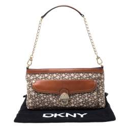 Pre Owned DKNY Beige/Copper Signature Canvas and Leather Shoulder Bag