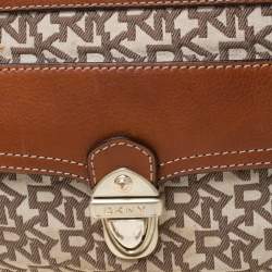 Pre Owned DKNY Beige/Copper Signature Canvas and Leather Shoulder Bag
