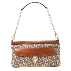 Pre Owned DKNY Beige/Copper Signature Canvas and Leather Shoulder Bag