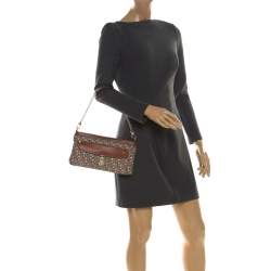 Pre Owned DKNY Beige/Copper Signature Canvas and Leather Shoulder Bag