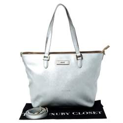 Pre Owned DKNY Silver Leather Zip Tote