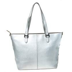 Pre Owned DKNY Silver Leather Zip Tote