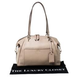 DKNY Beige Leather Zip Satchel