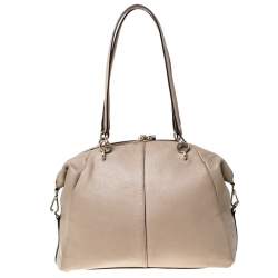 DKNY Beige Leather Zip Satchel