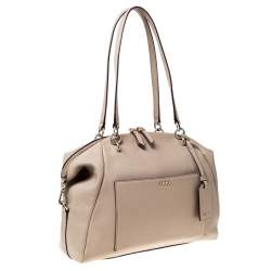 DKNY Beige Leather Zip Satchel