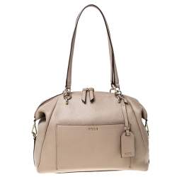 DKNY Beige Leather Zip Satchel