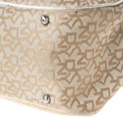 Pre Owned DKNY Beige/White Signature Canvas and Leather Front Pocket Hobo