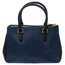 Pre Owned حقيبة يد دي كي أن واي جلد فاخر سوداء/ زرقاء