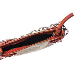 Pre Owned DKNY Orange/Beige Canvas and Leather Chain Purse