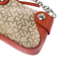 Pre Owned DKNY Orange/Beige Canvas and Leather Chain Purse