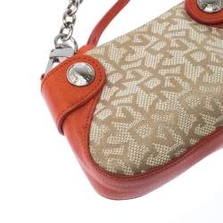 Pre Owned DKNY Orange/Beige Canvas and Leather Chain Purse