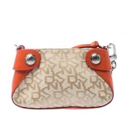 Pre Owned DKNY Orange/Beige Canvas and Leather Chain Purse