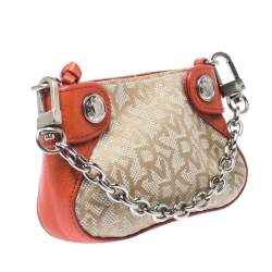 Pre Owned DKNY Orange/Beige Canvas and Leather Chain Purse