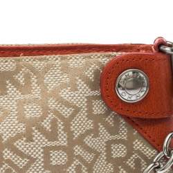 Pre Owned DKNY Orange/Beige Canvas and Leather Chain Purse