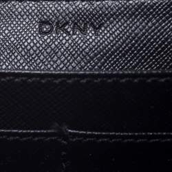 Pre Owned DKNY Beige/Black Canvas and Leather Zip Around Wallet