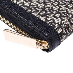 Pre Owned DKNY Beige/Black Canvas and Leather Zip Around Wallet