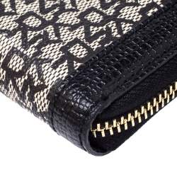 Pre Owned DKNY Beige/Black Canvas and Leather Zip Around Wallet
