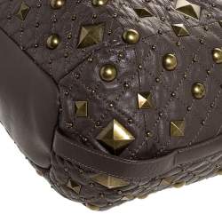 Pre Owned DKNY Taupe Quilted Leather Studded Hobo