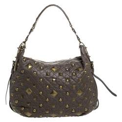Pre Owned DKNY Taupe Quilted Leather Studded Hobo