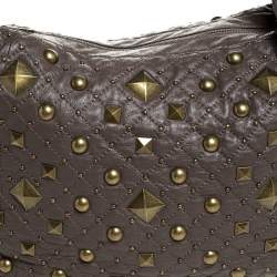 Pre Owned DKNY Taupe Quilted Leather Studded Hobo