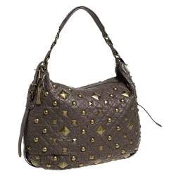 Pre Owned DKNY Taupe Quilted Leather Studded Hobo