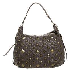 Pre Owned DKNY Taupe Quilted Leather Studded Hobo