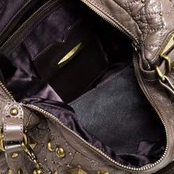 Pre Owned DKNY Taupe Quilted Leather Studded Hobo