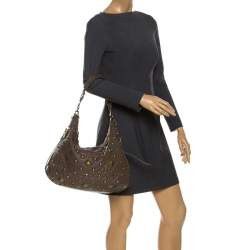 Pre Owned DKNY Taupe Quilted Leather Studded Hobo