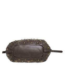 Pre Owned DKNY Taupe Quilted Leather Studded Hobo