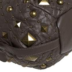 Pre Owned DKNY Taupe Quilted Leather Studded Hobo