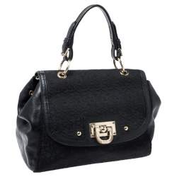 Pre Owned حقيبة DKNY كانفاس وجلد أسود بالشعار بقفل