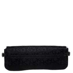 Dkny Black Monogram Canvas Flap Chain Shoulder Bag