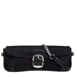 Dkny Black Monogram Canvas Flap Chain Shoulder Bag