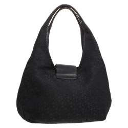 Pre Owned DKNY Black Monogram Fabric Zip Hobo