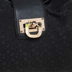Pre Owned DKNY Black Monogram Fabric Zip Hobo