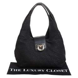 Pre Owned DKNY Black Monogram Fabric Zip Hobo