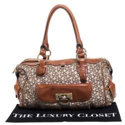 Pre Owned DKNY Beige/Tan Signature Canvas and Leather Satchel