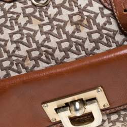 Pre Owned DKNY Beige/Tan Signature Canvas and Leather Satchel